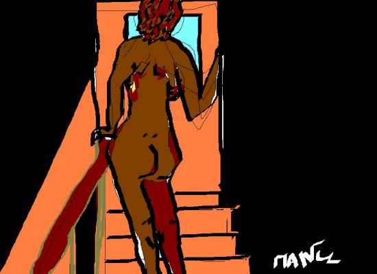 dans l'escalier